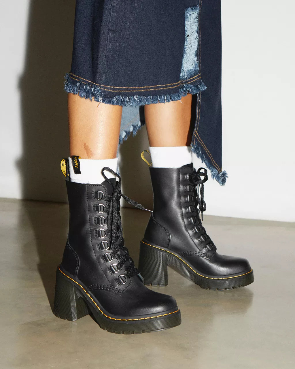 Chesney Leather Flared Heel Lace Up Boots