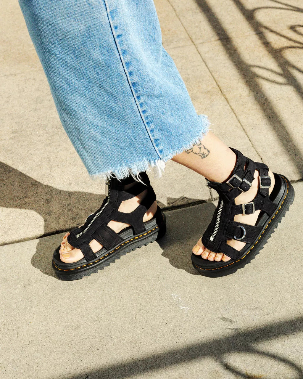 Olson Tumbled Nubuck Leather Gladiator Zip Sandals