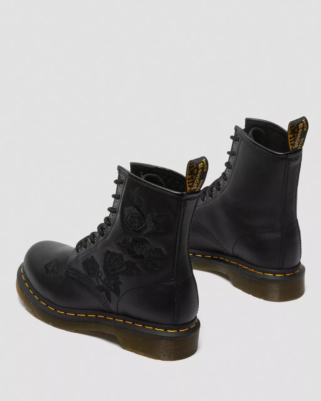 DR MARTENS 1460 Vonda Mono Floral Rose Leather Lace Up Boots