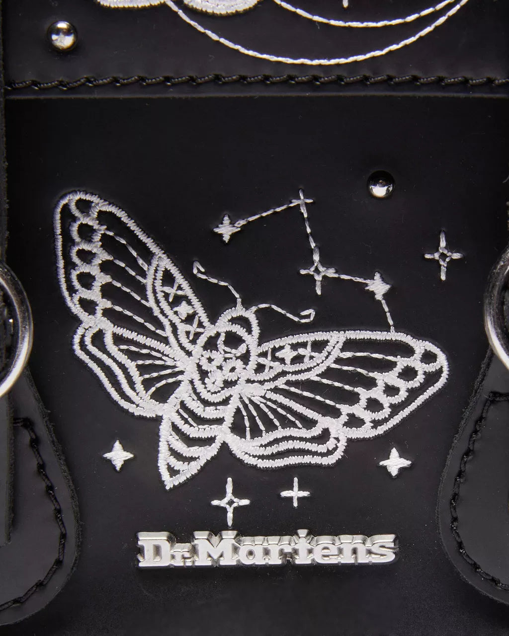 DR MARTENS 7 INCH CELESTIAL MOTH EMBROIDERED LEATHER CROSSBODY BAG