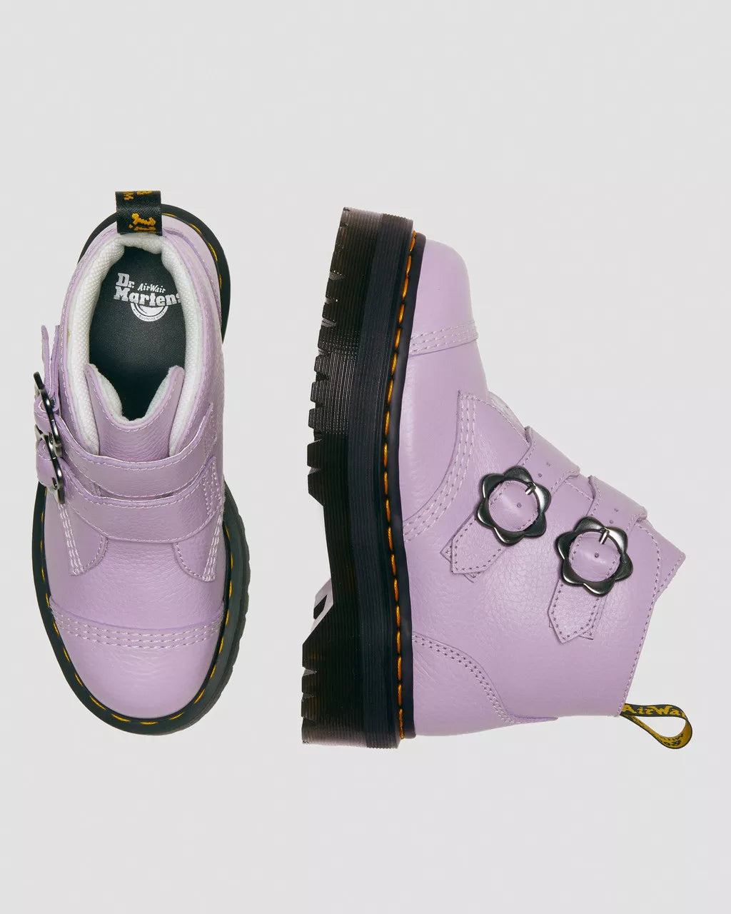 DR MARTENS Devon Flower Buckle Milled Nappa Leather Platform Boots