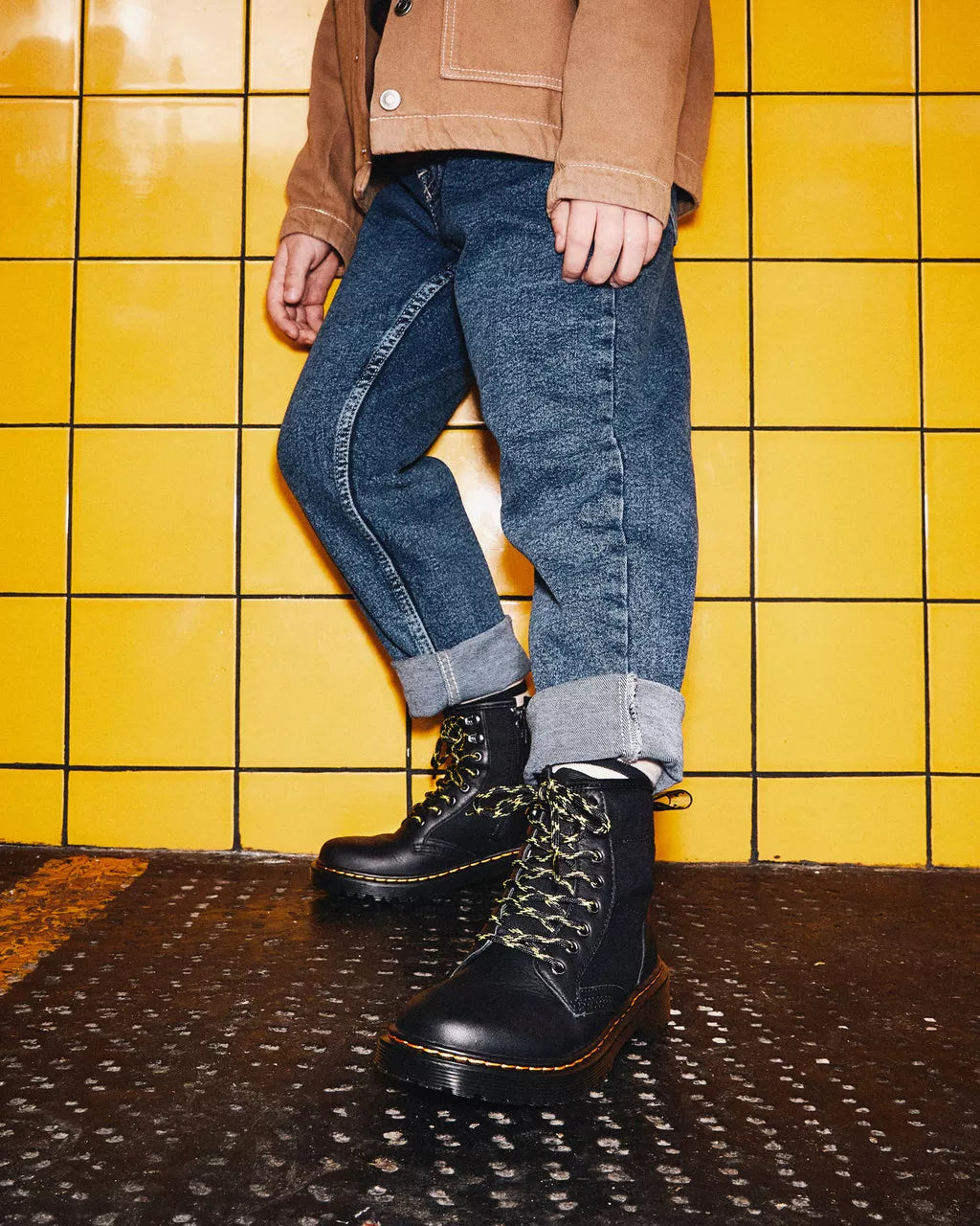 Junior 1460 Panel Canvas &amp; Leather Boots