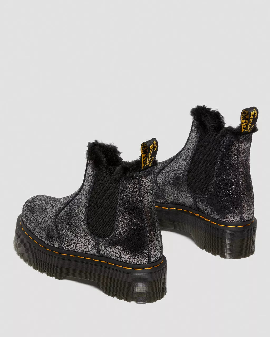 DR MARTENS 2976 Faux Fur-Lined Metallic Platform Chelsea Boots