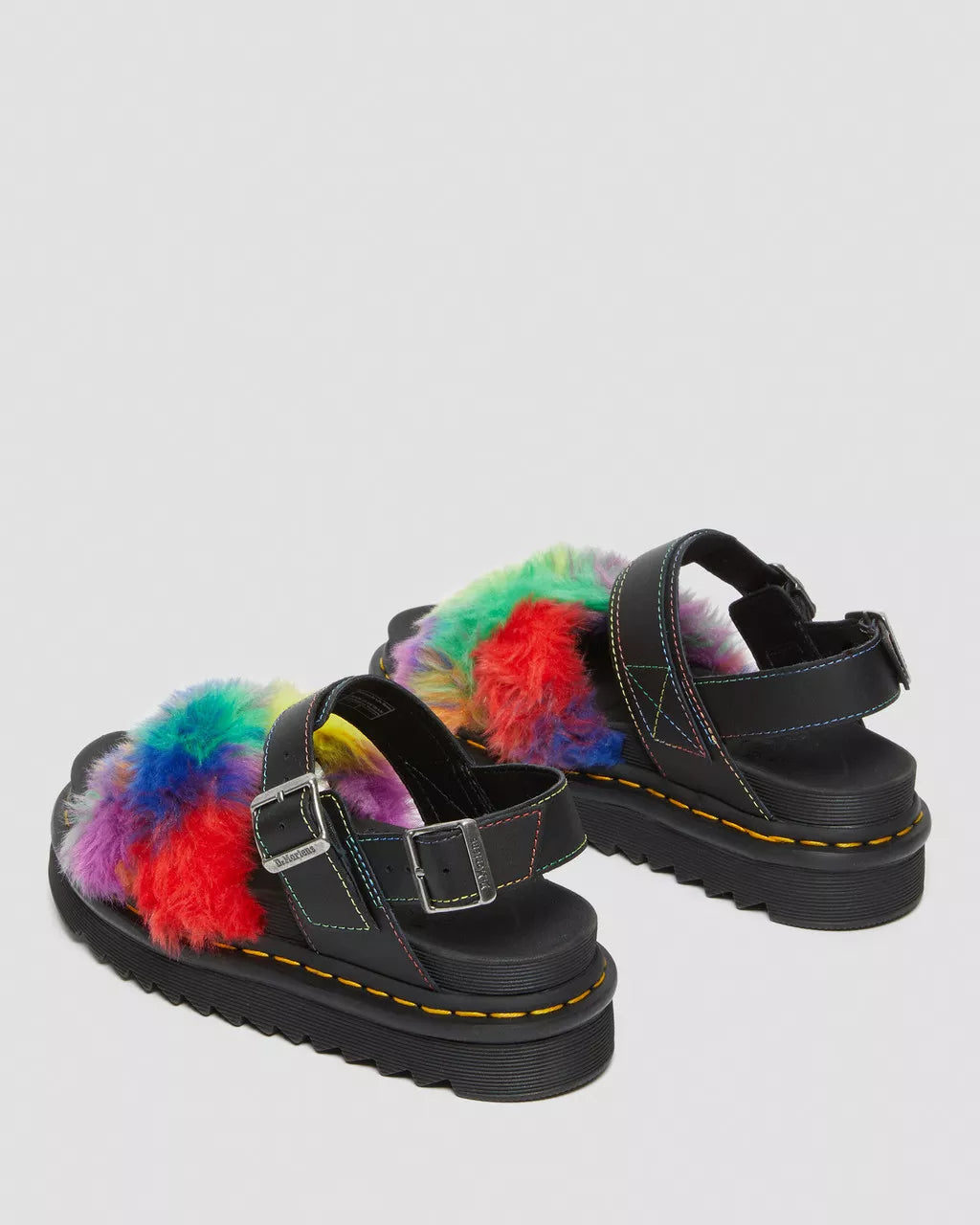 DR MARTENS Voss II Fluffy Faux Fur Leather Strap Sandals