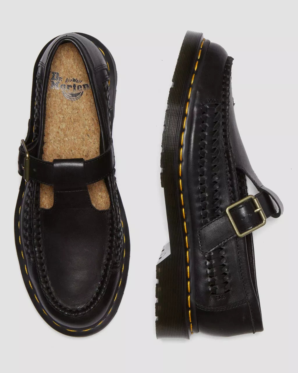 DR MARTENS Adrian T-Bar Woven Leather Mary Jane Shoes