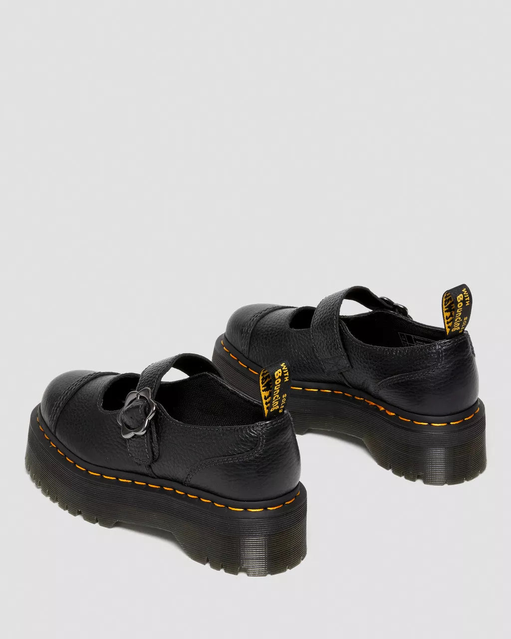 Addina Flower Buckle Leather Platform Shoes