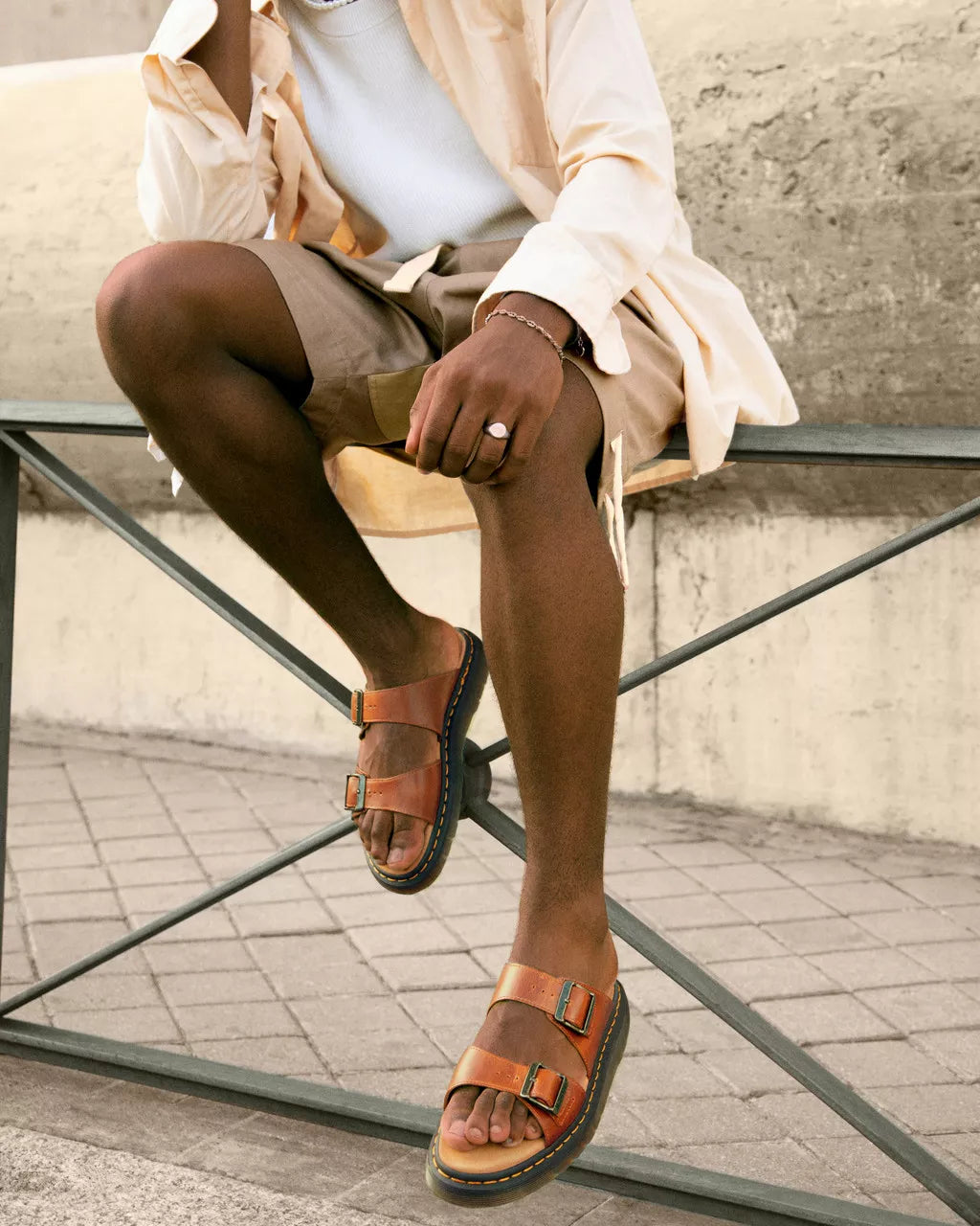 Josef Leather Buckle Slide Sandals