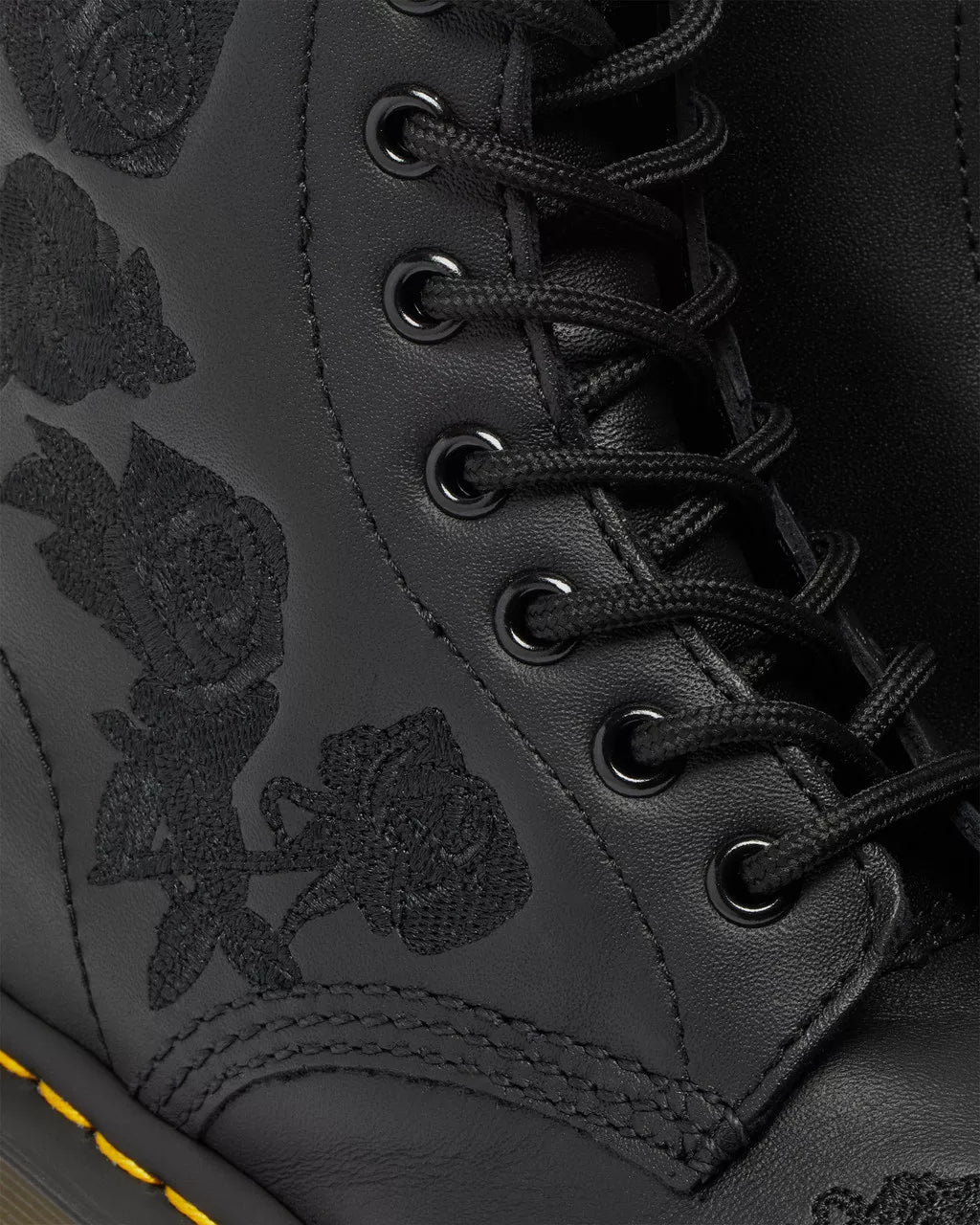 DR MARTENS 1460 Vonda Mono Floral Rose Leather Lace Up Boots