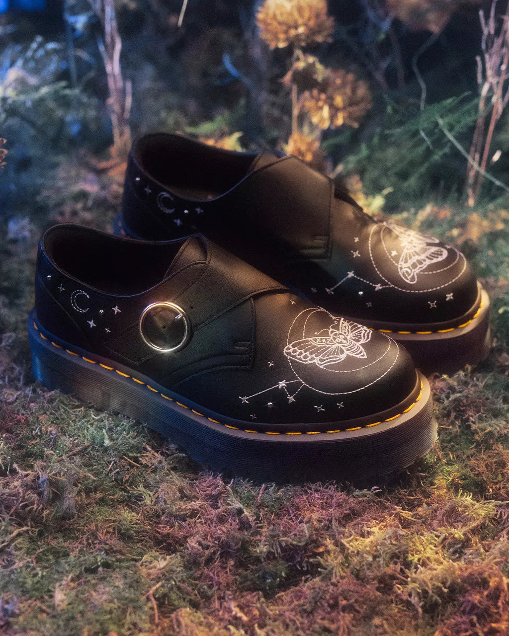 Monk Celestial Moth Leather Platform Shoes