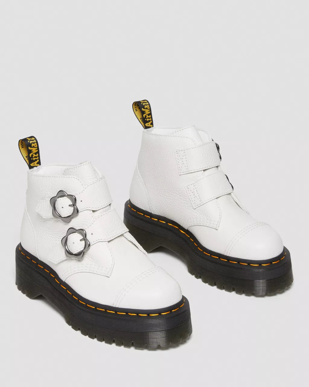 Devon Flower Buckle Milled Nappa Leather Platform Boots