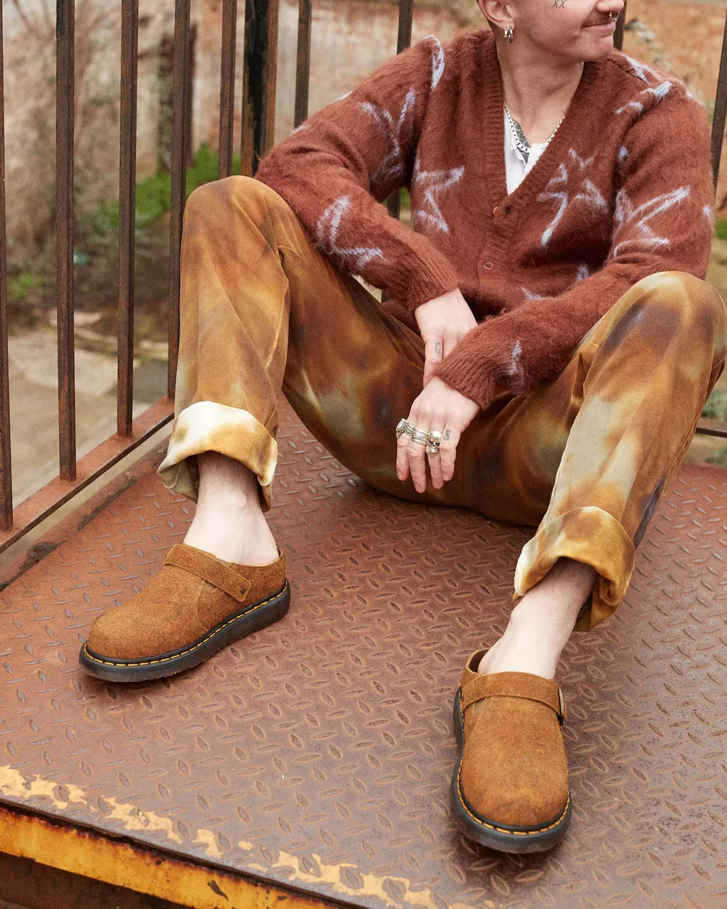 DR MARTENS Isham Marbled Suede Slingback Mules