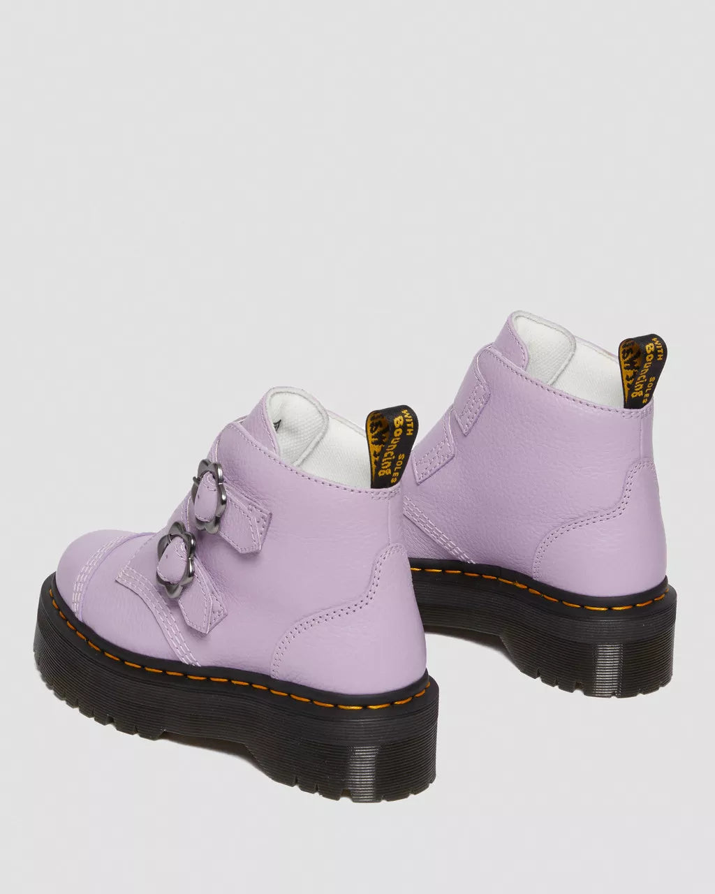 DR MARTENS Devon Flower Buckle Milled Nappa Leather Platform Boots