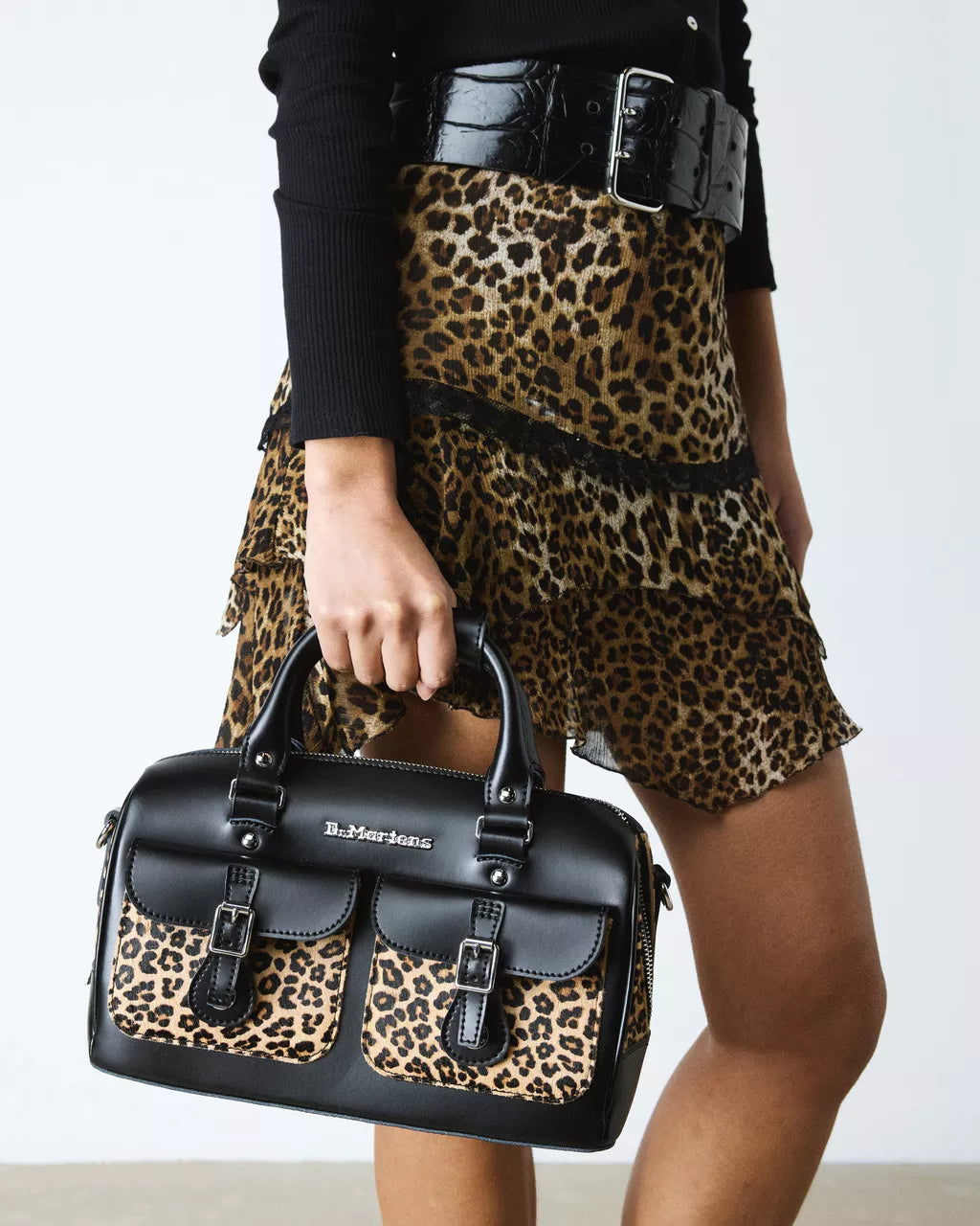 DR MARTENS Leopard Print Hair-On Top Handle Bag