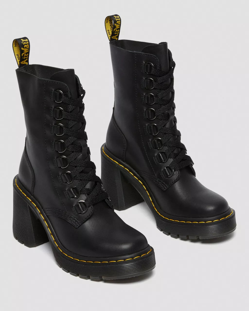 Chesney Leather Flared Heel Lace Up Boots