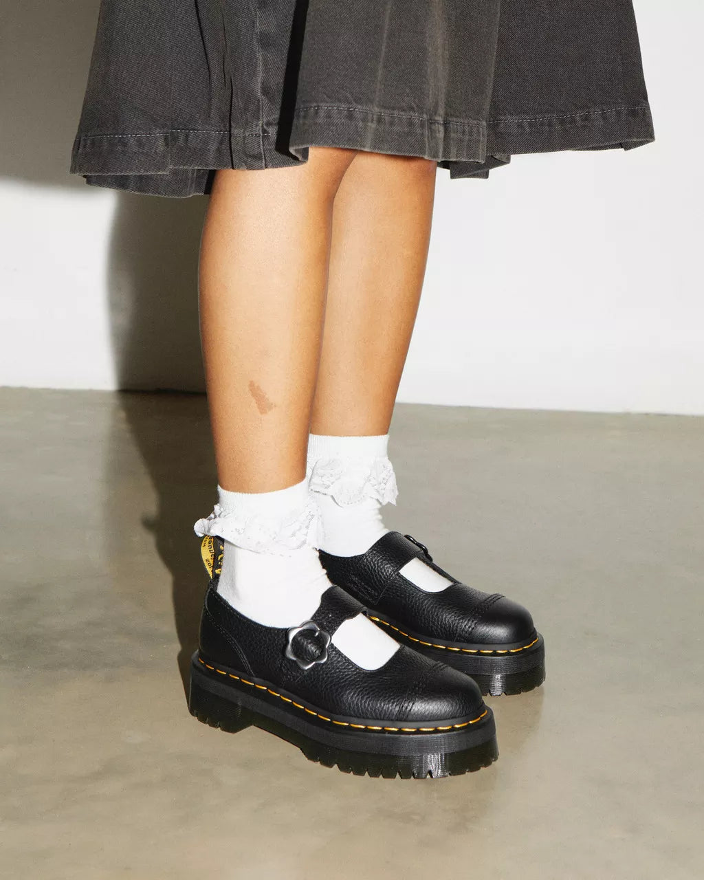 Addina Flower Buckle Leather Platform Shoes