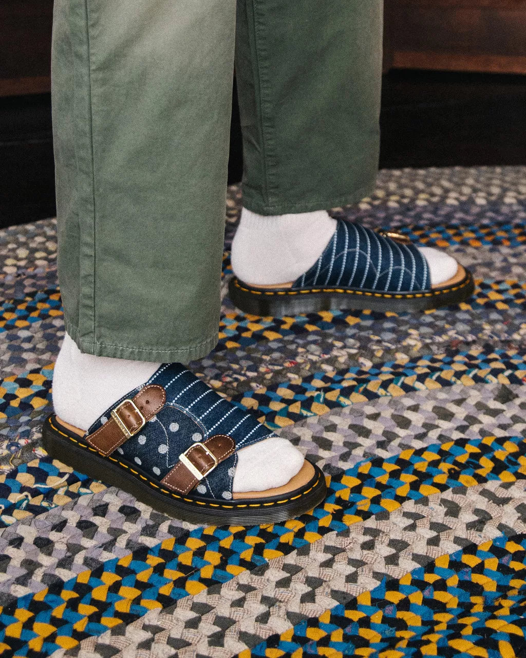 DR MARTENS Dayne Made in England Pinstripe Dot Slide Sandals