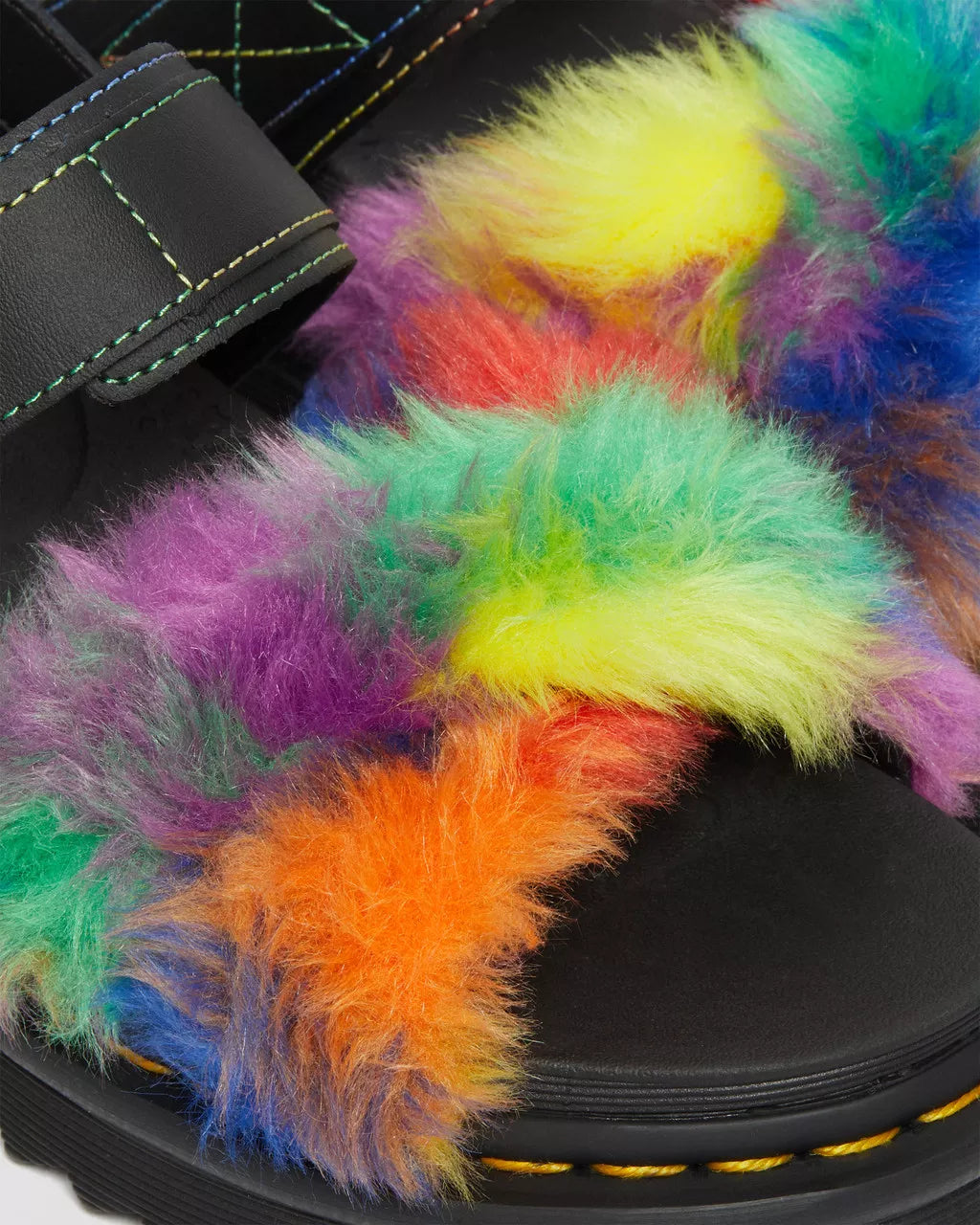 DR MARTENS Voss II Fluffy Faux Fur Leather Strap Sandals