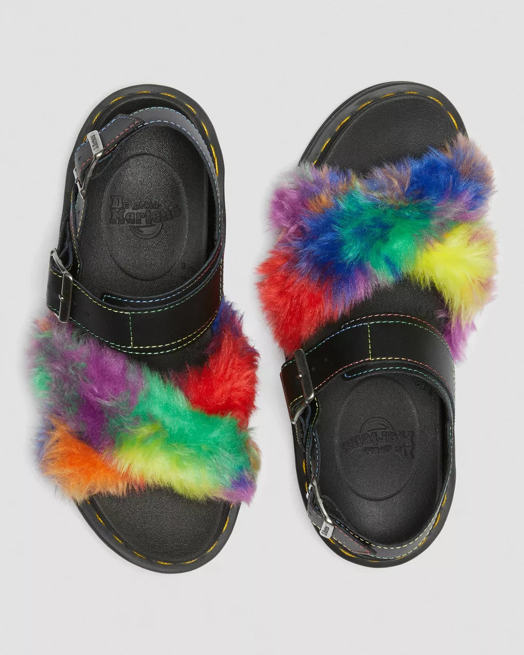 DR MARTENS Voss II Fluffy Faux Fur Leather Strap Sandals
