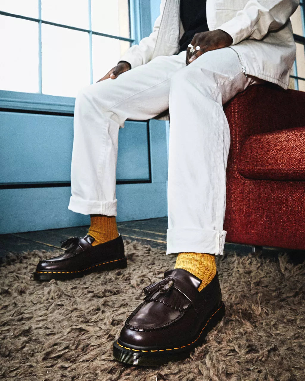 Adrian Yellow Stitch Smooth Leather Tassle Loafers