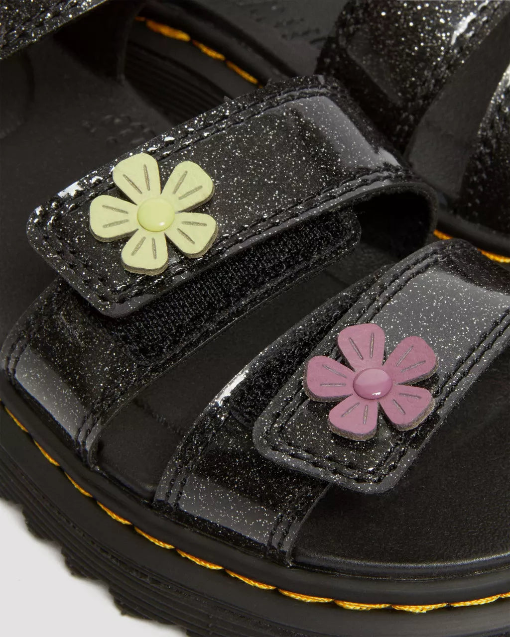 DR MARTENS Junior Klaire Coated Glitter Velcro Sandals