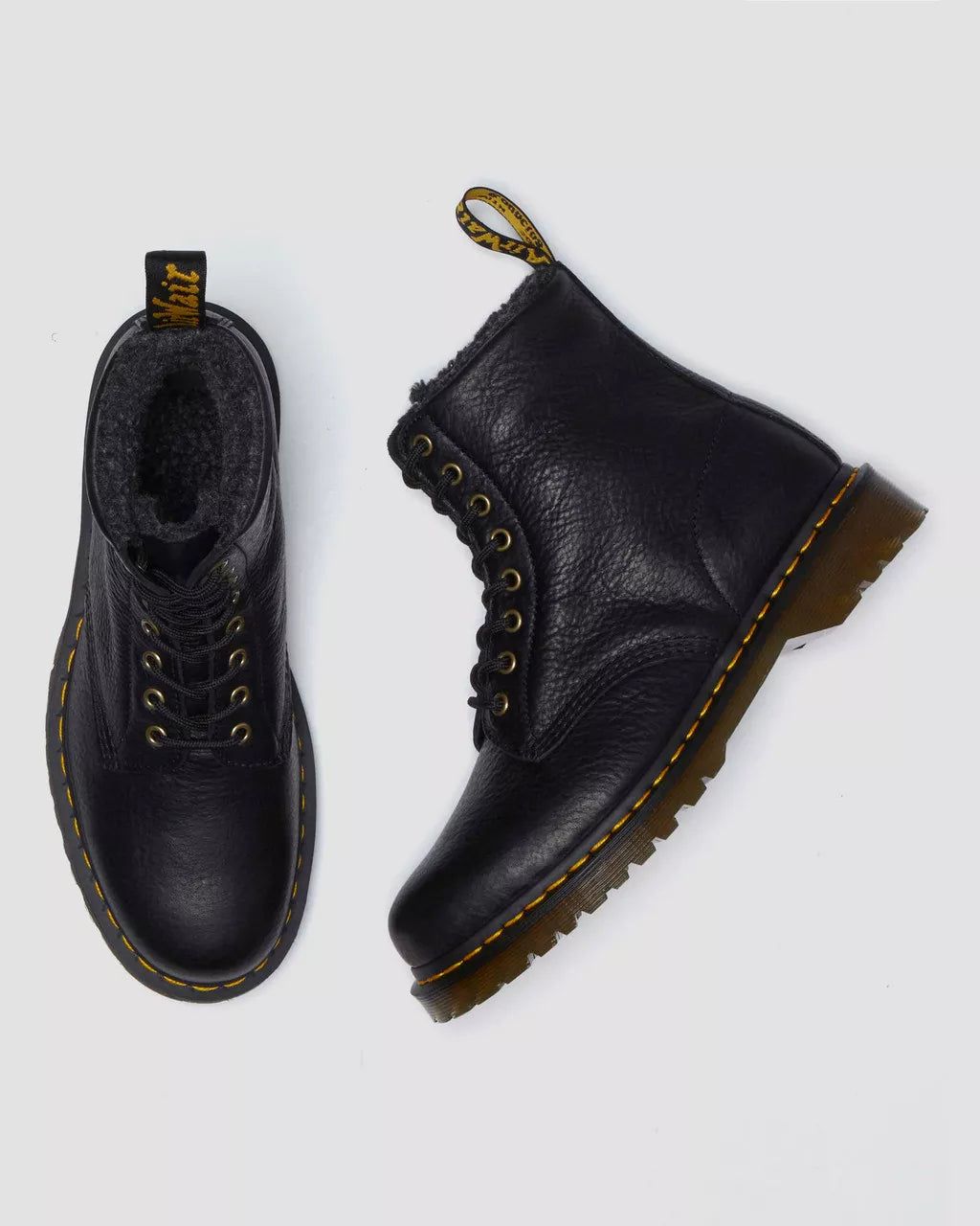 1460 Faux Fur Lined Grizzly Leather Lace Up Boots