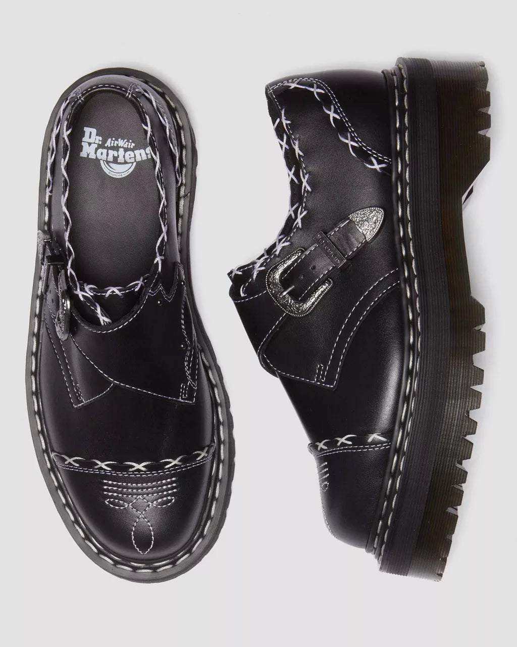 DR MARTENS Monk Strap Quad Contrast Stich Platform Shoes
